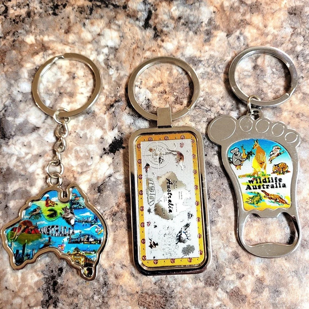 Australia Souvenir‎ Keychain Lot Of 3 Kangaroo Country Silver Tone Travel